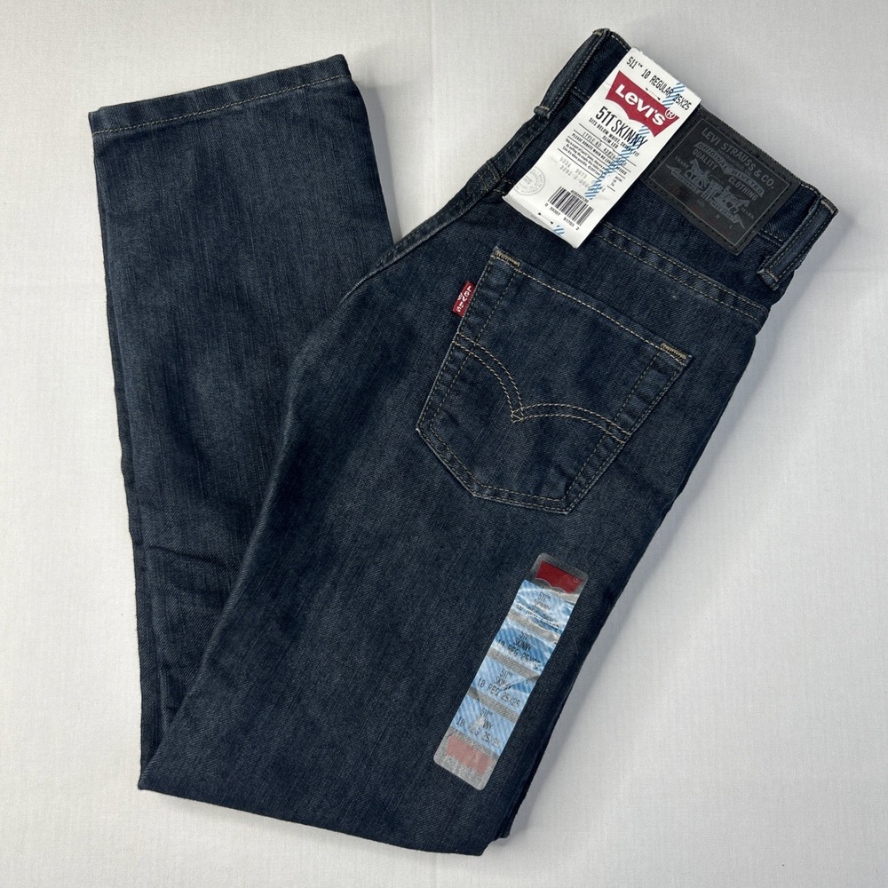 Levis 511 Skinny Jeans Boys Sz 10 25x25 Regular Fit Dark Wash Indigo Blue NEW